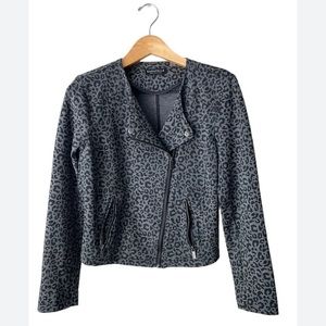 Bagatelle Collarless Gray Black Cheetah Jacket Asymmetrical Front Zip - Size M